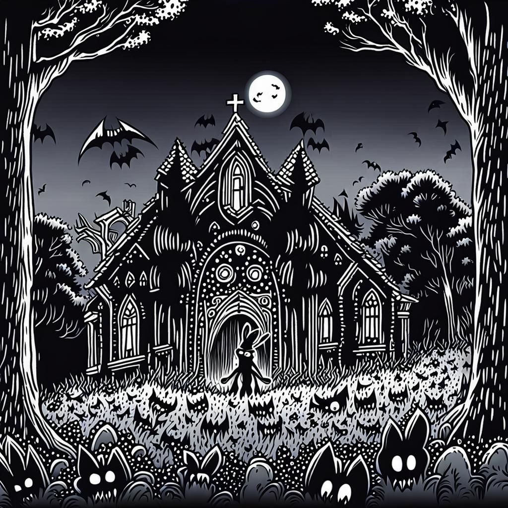 Vampire bunny, style of Junji Ito, cel-shaded, manga horror,...