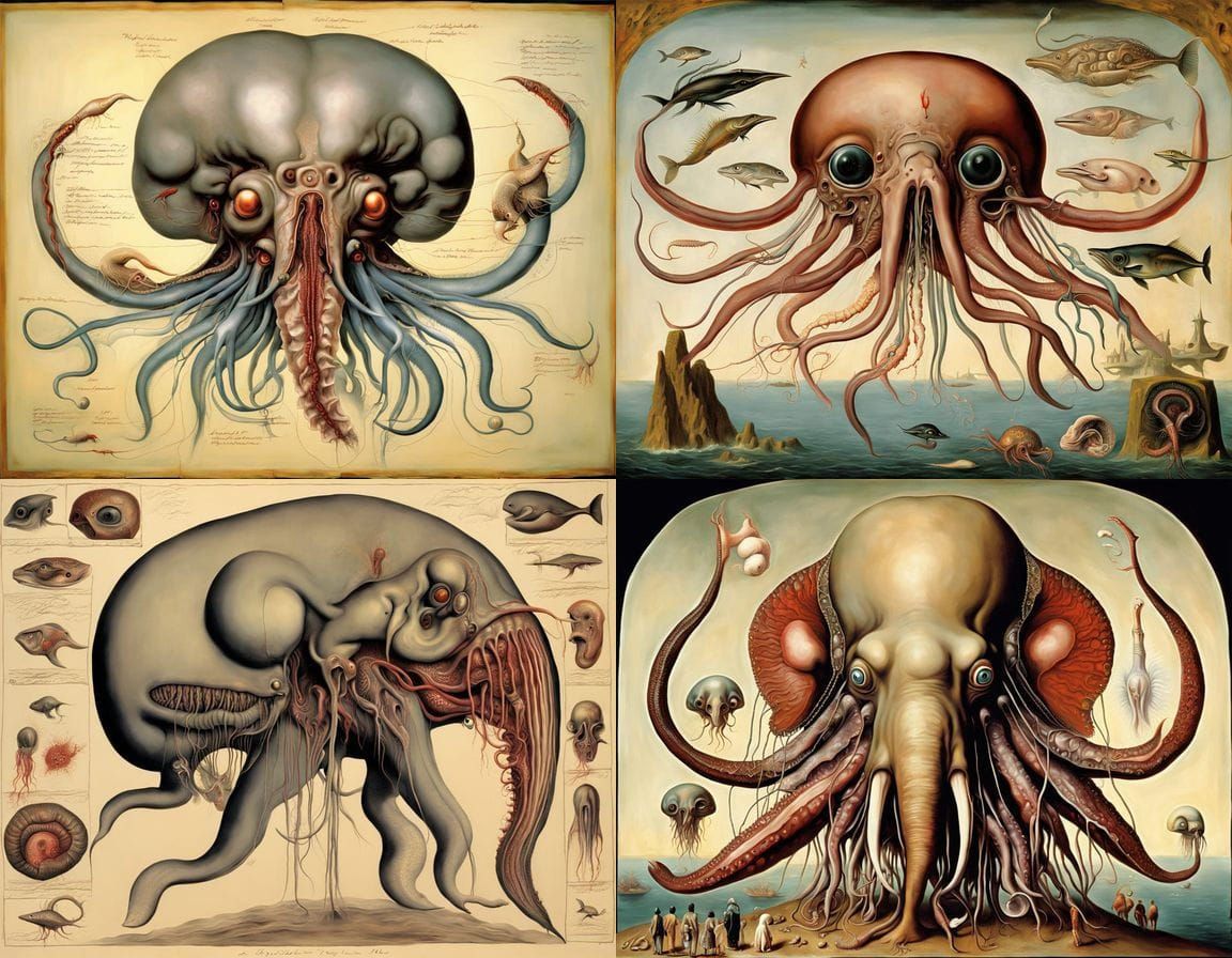 Surreal Homunculus of Egyptian Sea Creatures and Organs in a...