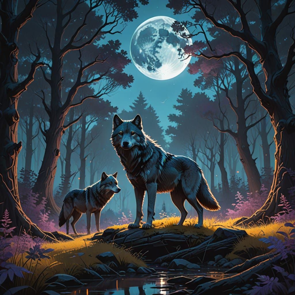 Mystical Wolves in an Enchanted Forest
