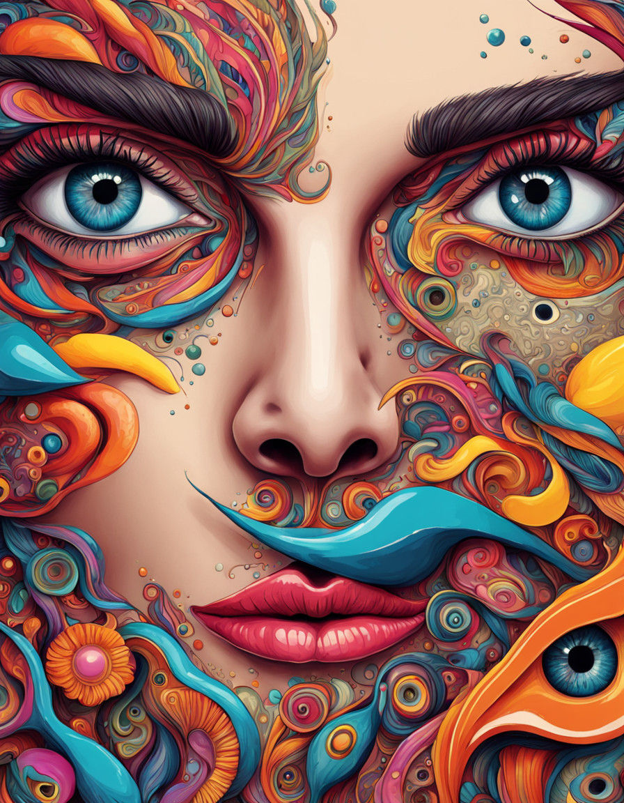 Surrealistic Portrait with Enlarged Eyes in Digital Hyperdet...