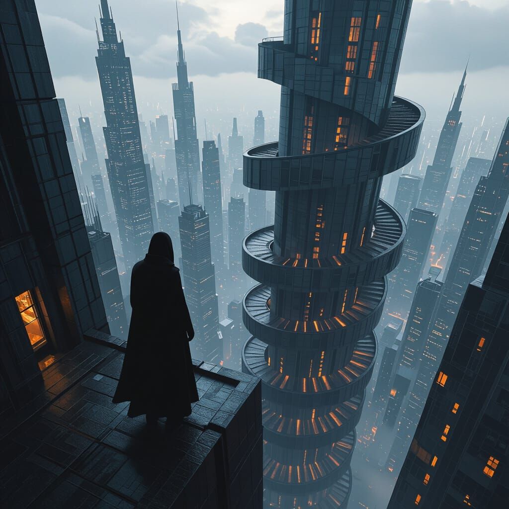 Surreal Skyscraper View of Warped Cityscape