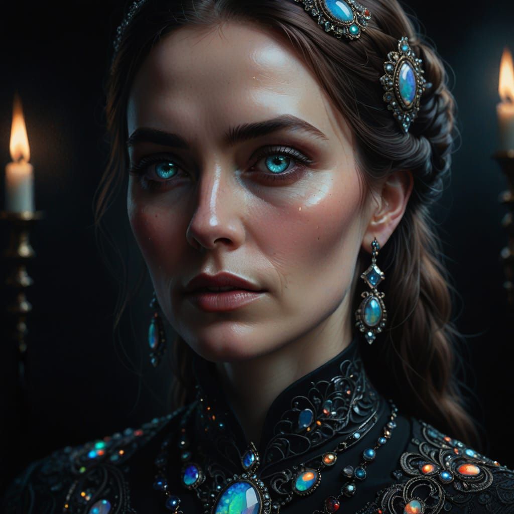 Woman in Opals: A Hyperrealistic Oil Portrait