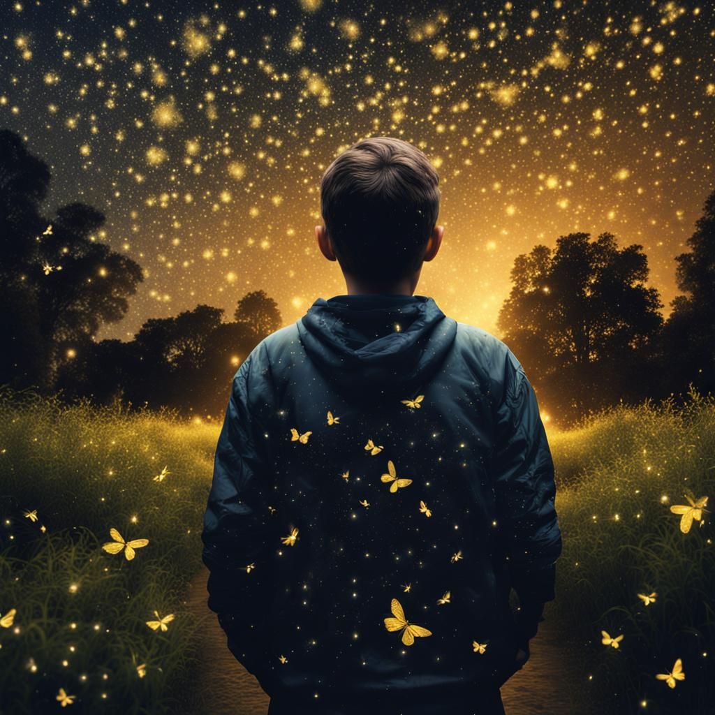 Hyperrealistic Starry Sky with Fireflies Photography