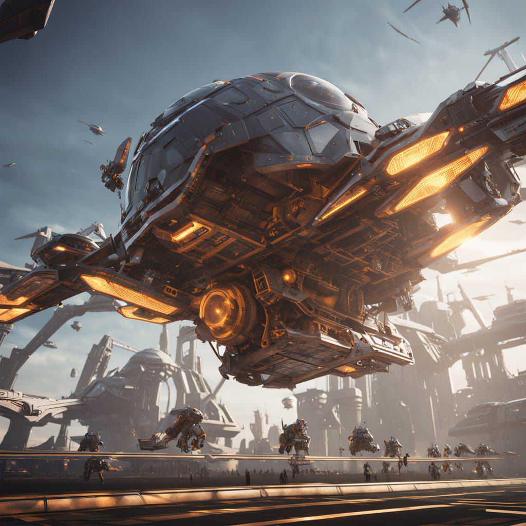 Solarpunk Flying Machine Takes Off: Sci-Fi Illustration