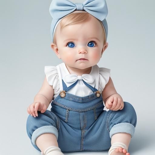 Baby Portrait with Blue Eyes and Denim Headband
