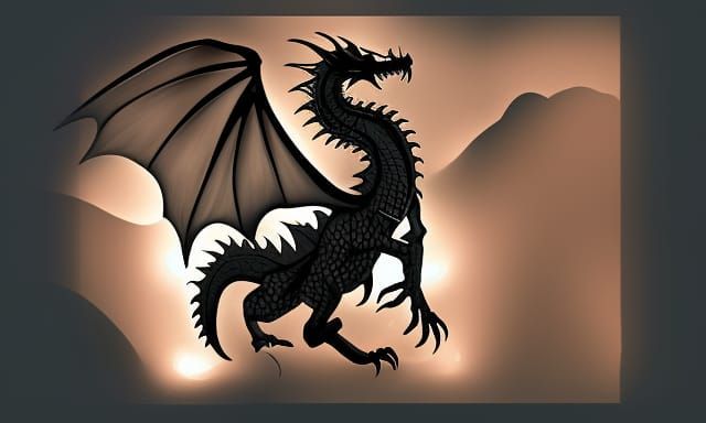 Majestic Black Dragon in Fog: Dark Fantasy Art