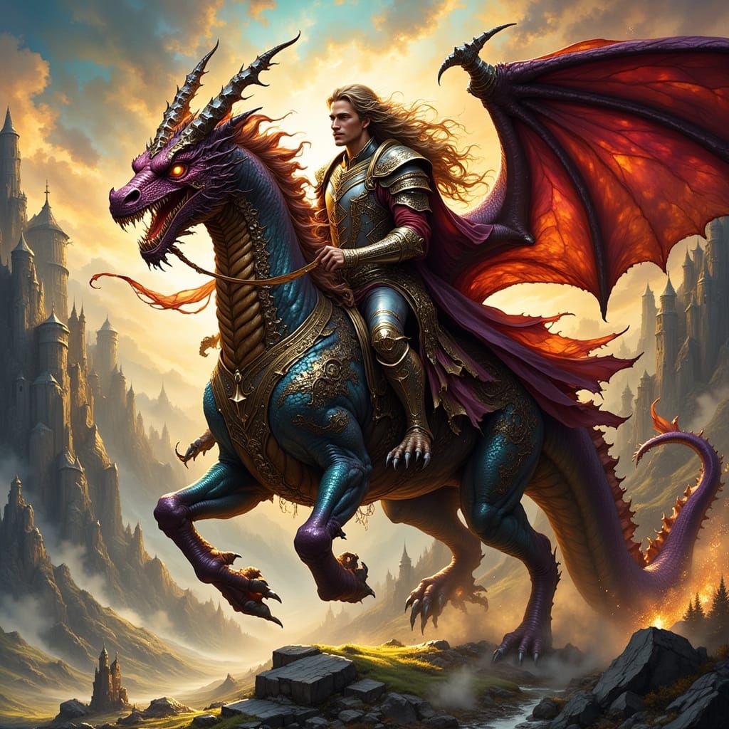 Epic Dragonrider in Fantasy Ink Style