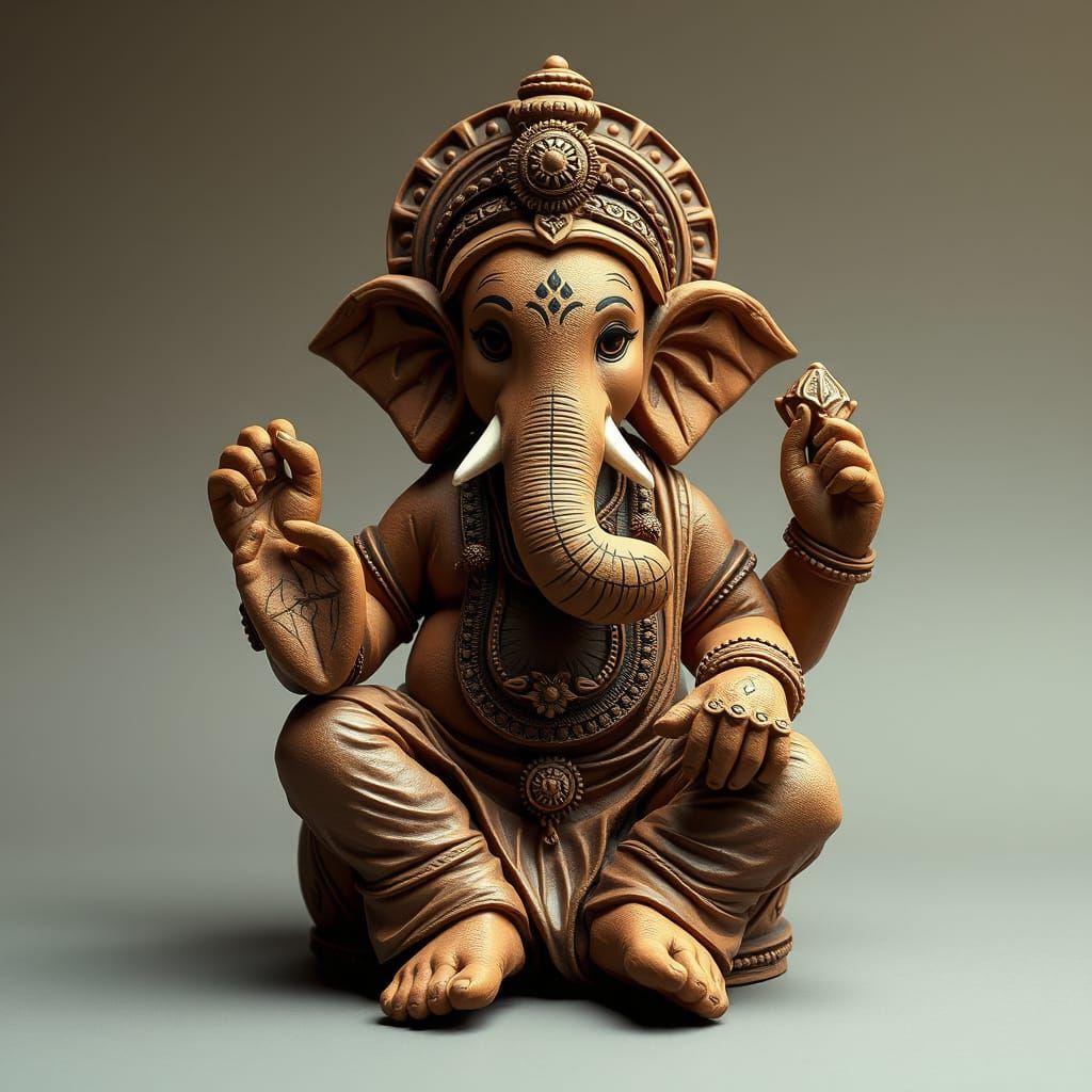 Ganesh in Terracotta Clay, Traditional Indian Art