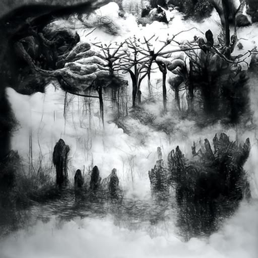 Dark and Misty Ghost Forest in Charcoal