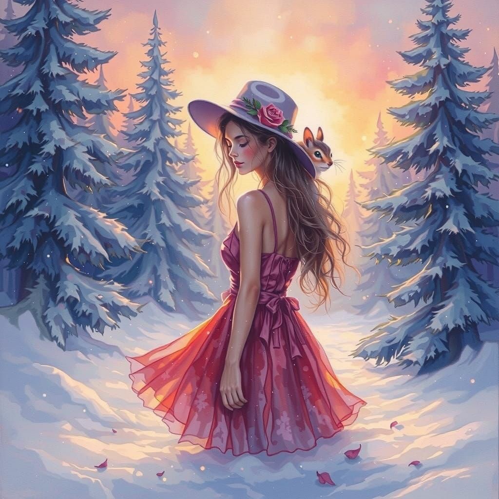 Girl in a Winter Wonderland with a Chipmunk Companion