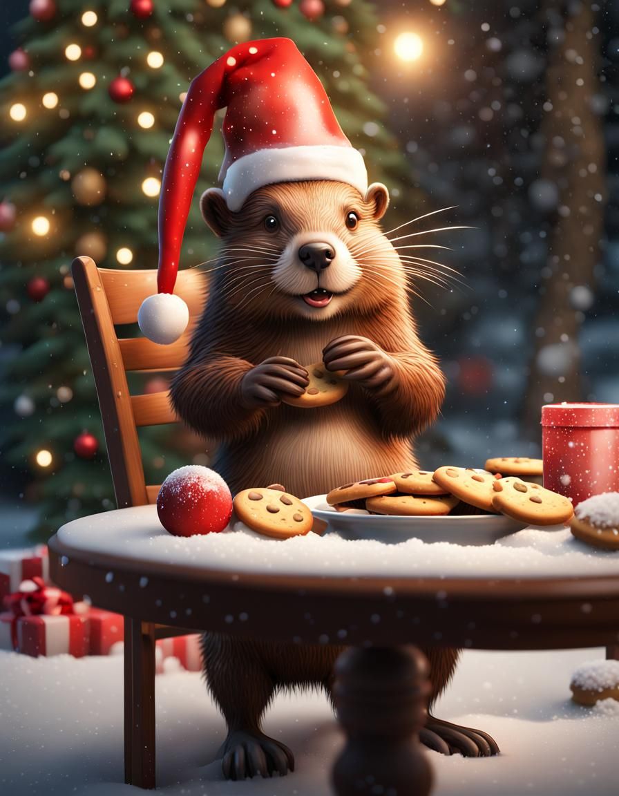 Festive 3D Beaver Serving Christmas Treats