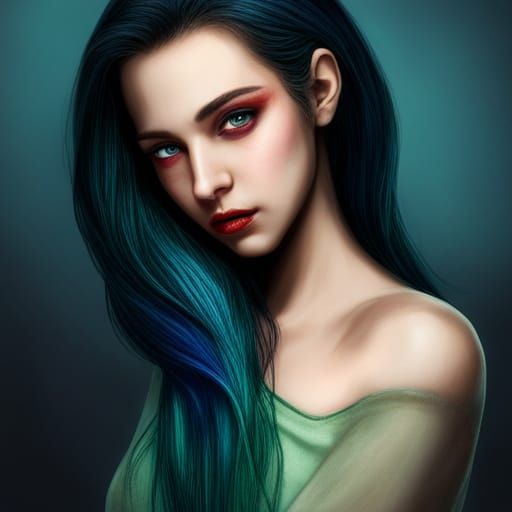 Intimidating Teenage Siren-Mermaid Portrait in Hyperdetailed...