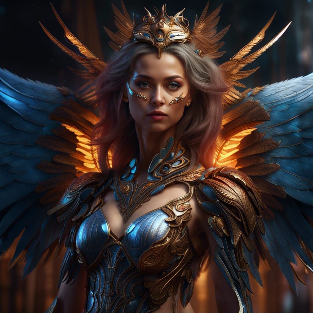 Majestic Angel Woman with Six Wings