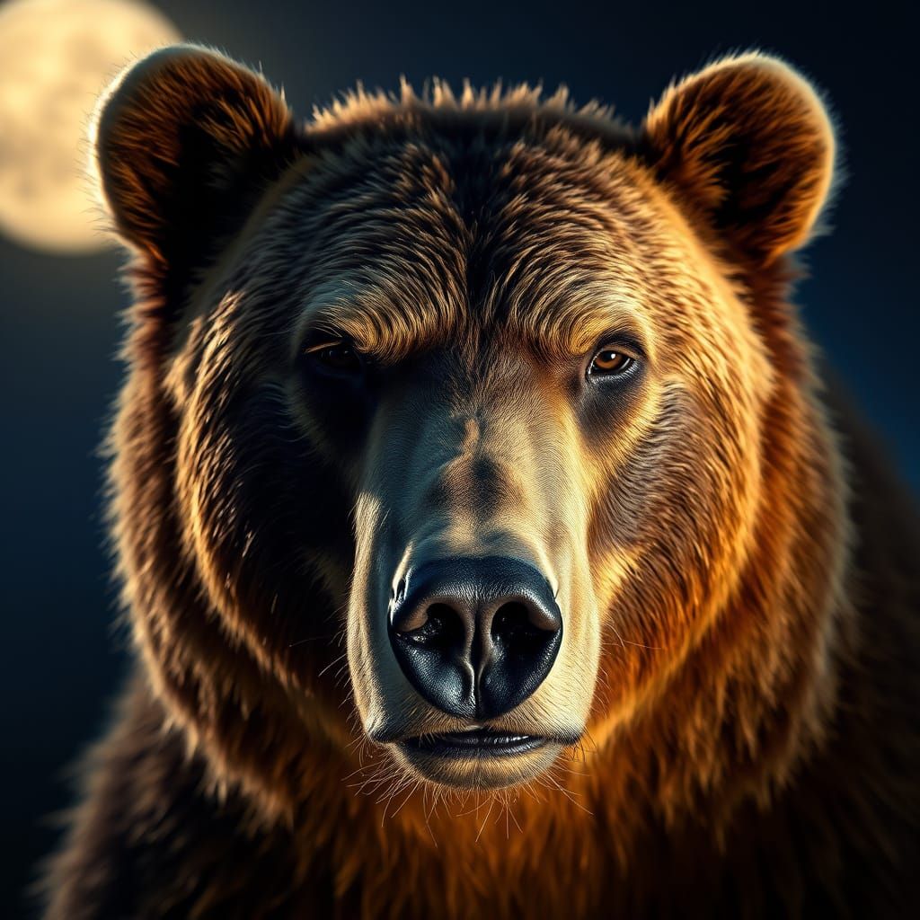 Moonlit Bear Portrait in High-Contrast Studio Style