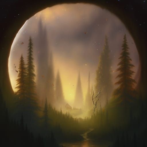 Enchanted Forest Steam Train in Pointillist Style