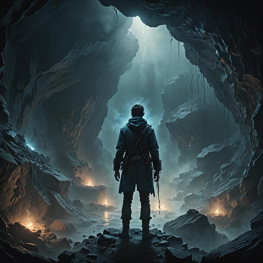 Eerie Cave Dweller in Dark Fantasy Illustration