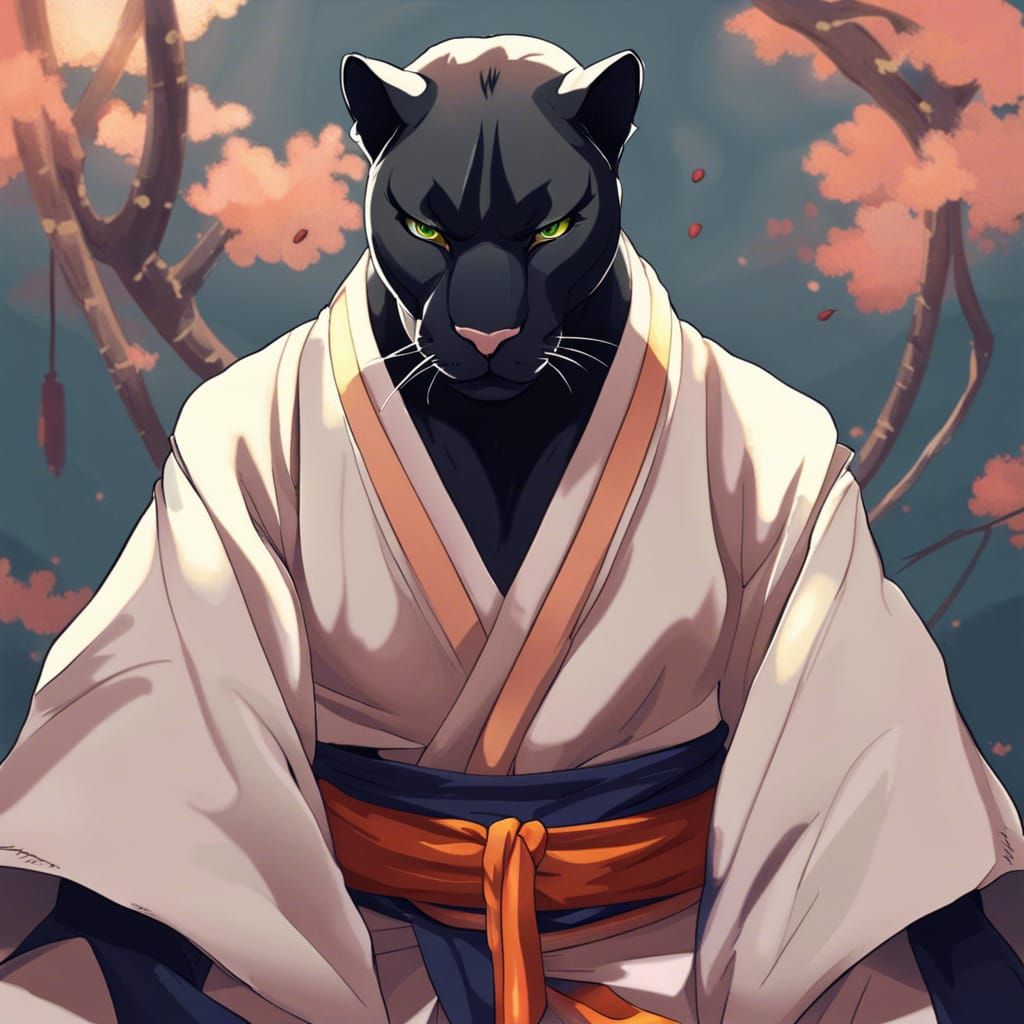 Panther Monk in Meditative Stance, Anime Style