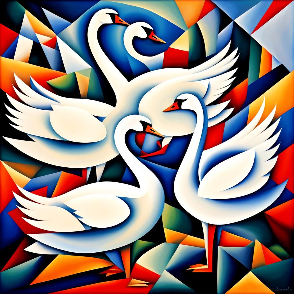 Abstract Cubist Swan Lake Ballet with Fractals