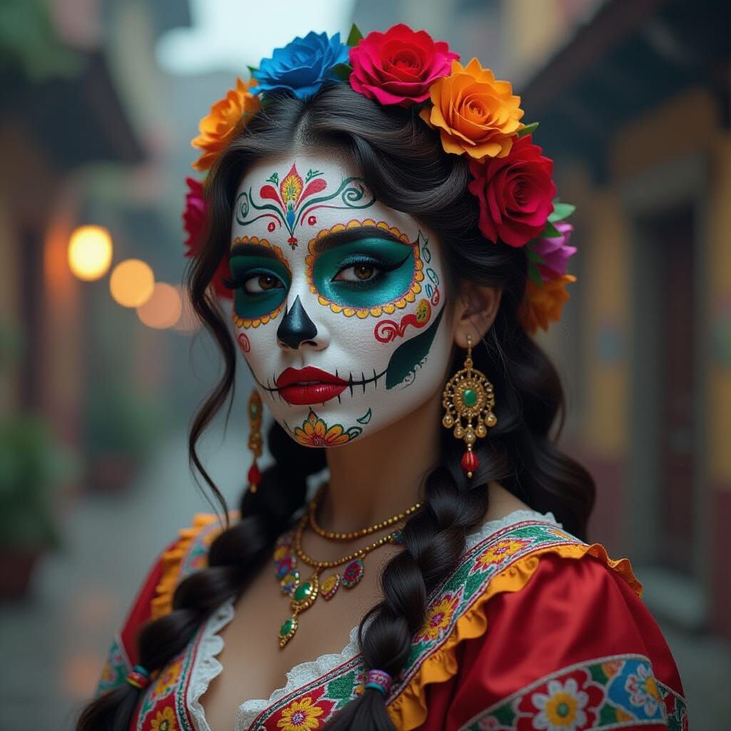 Day of the Dead Woman with Cinematic Lighting