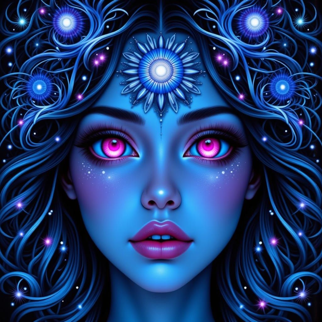 Ethereal Woman Portrait with Mandala Patterns in Art Nouveau...