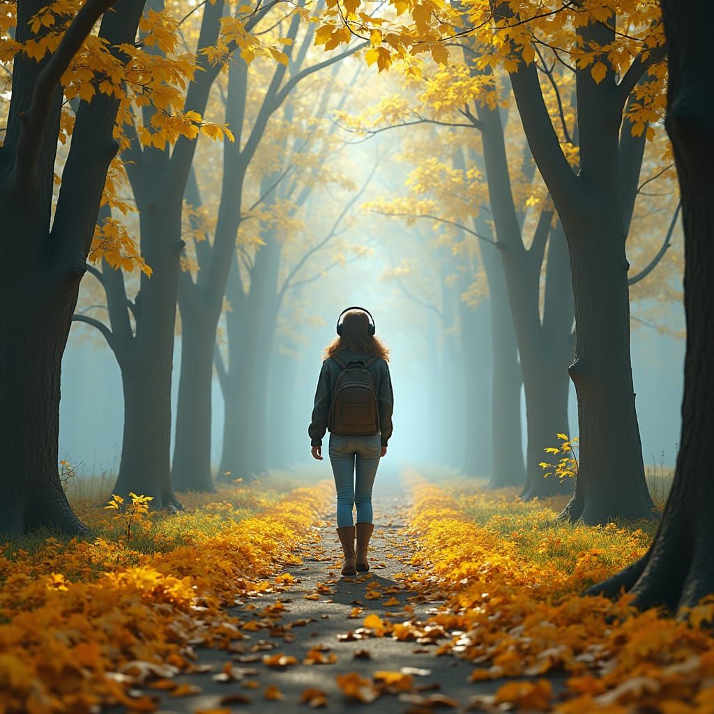 Woman in Autumn Park: Fantasy Matte Painting