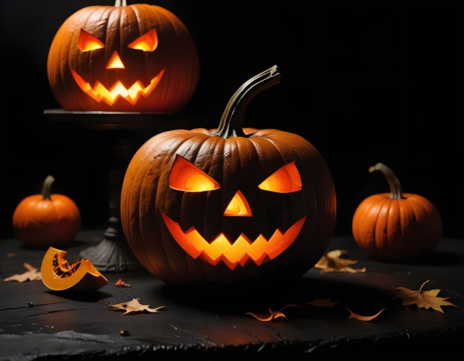 Spooky Halloween Pumpkin Scene in Moody Darkness