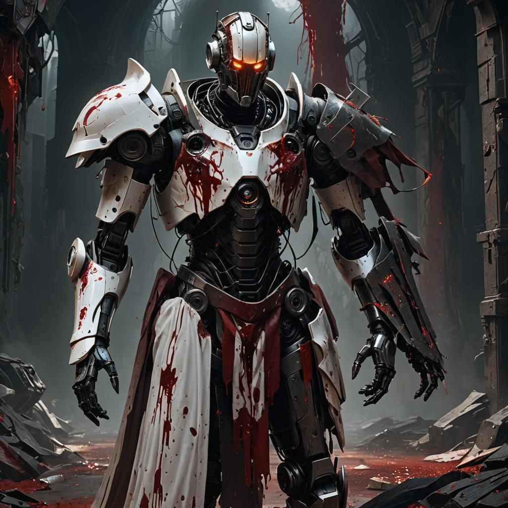 Glados Knight Robot in Damaged Dress: Detailed Matte Paintin...