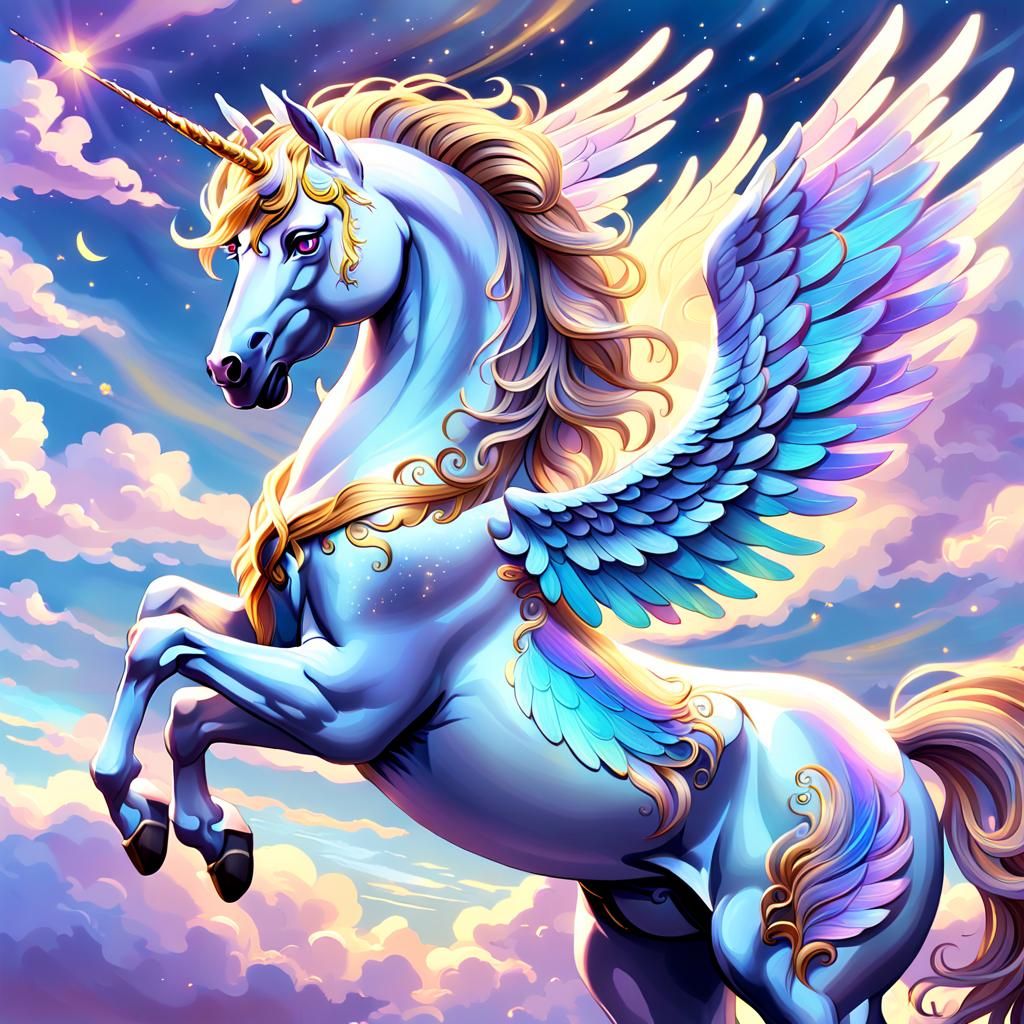 Majestic Pegasus Close-Up in Anime Style