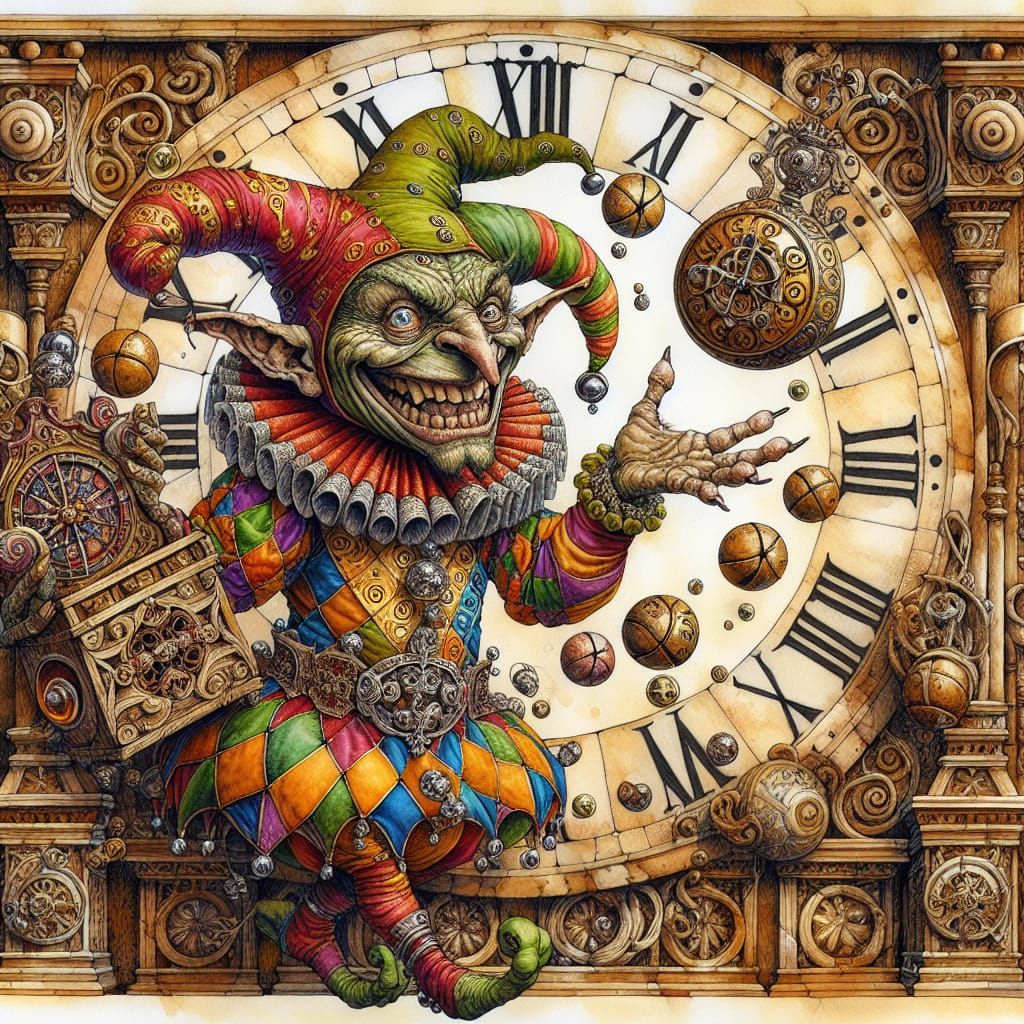 Mischievous Goblin in Whimsical Jester Attire, Medieval Sett...