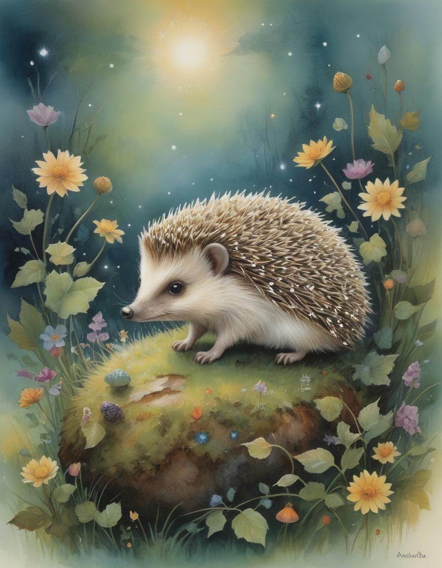 Magical Hedgehog Portrait in Expressionist Style