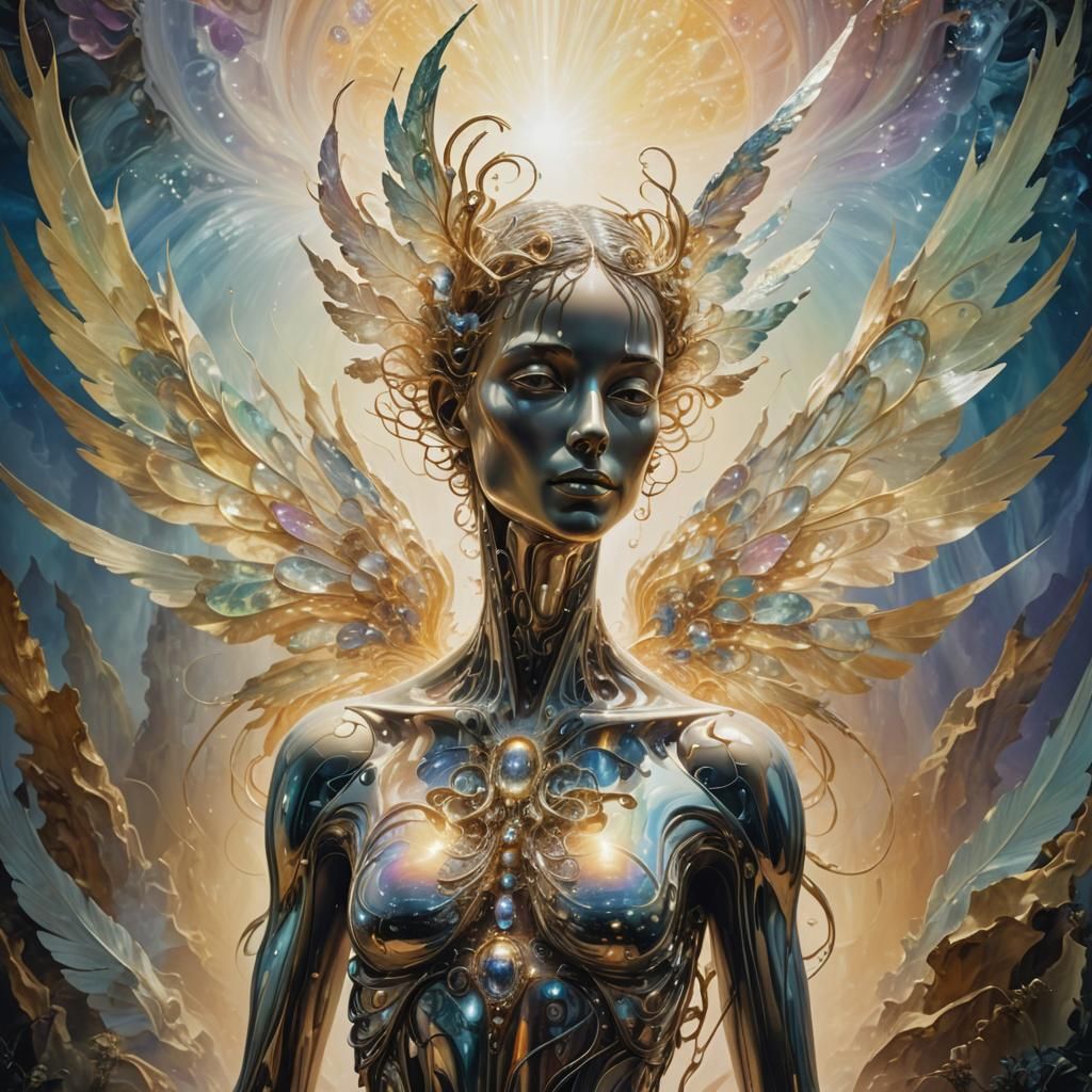 Surreal Iridescent Fractal Winged Figure