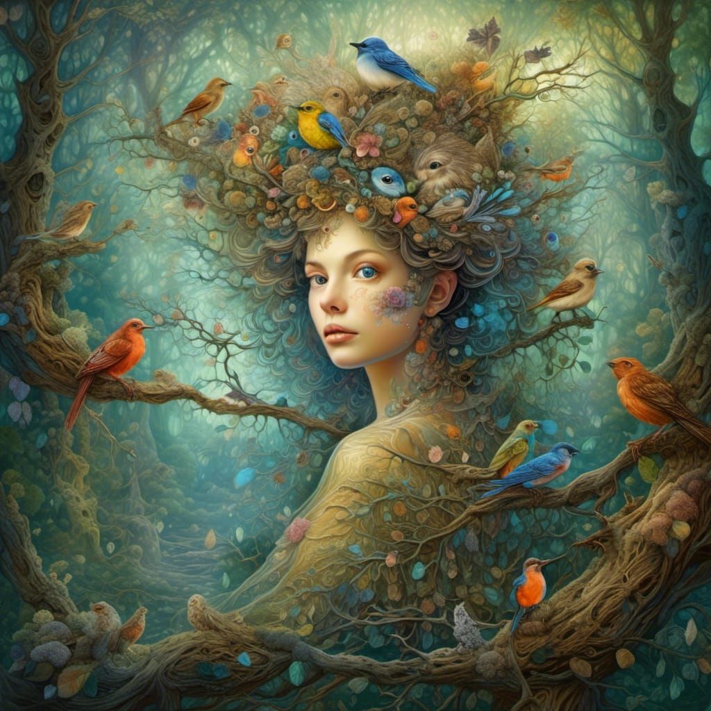 Double Exposure: Forest Creature and Bird Hybrid