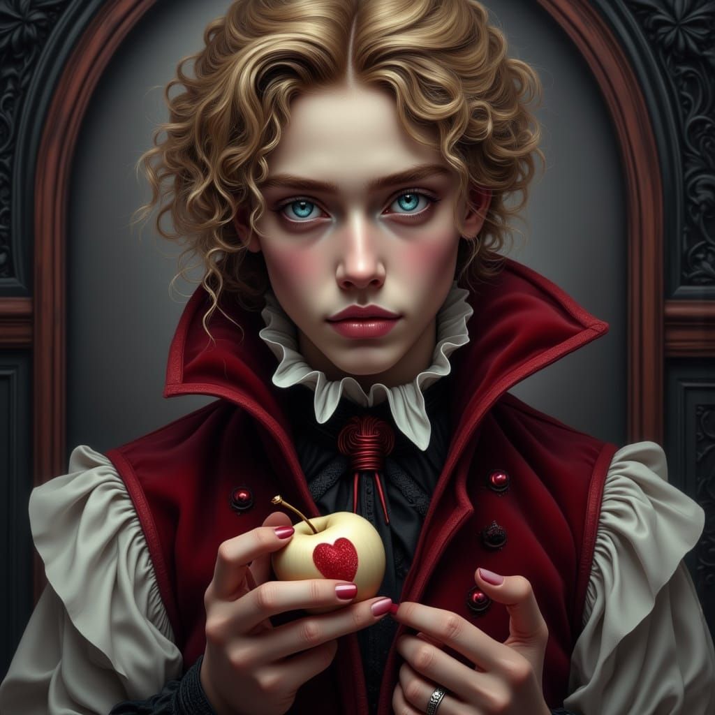 Gothic Prince of Hearts with Apple, Impasto Style