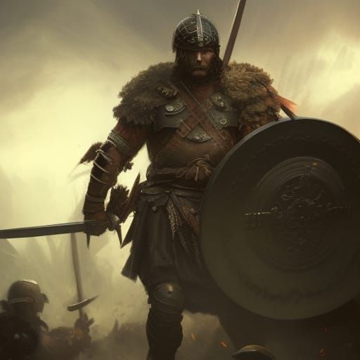 Epic Roman Soldier vs Barbarian in Dark Fantasy Style