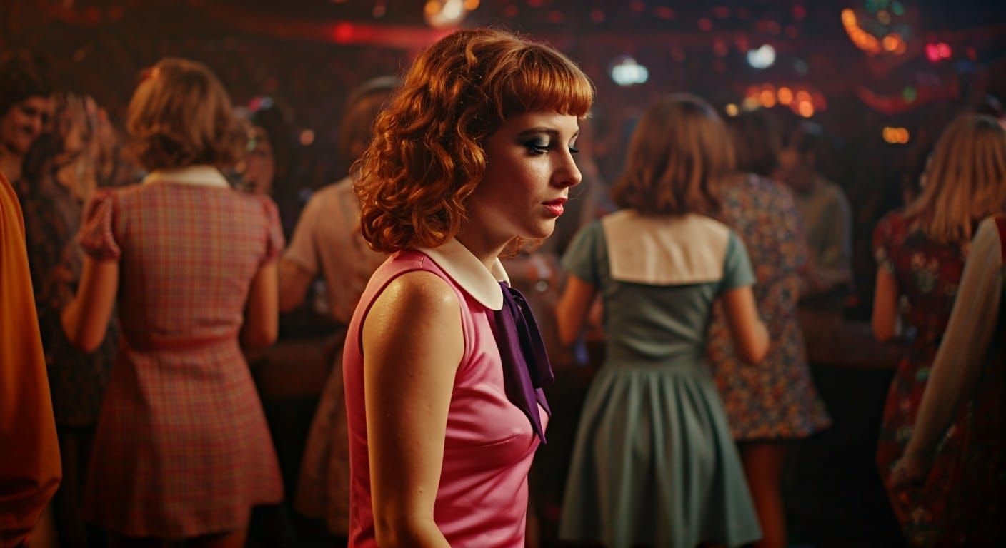 Surreal 1970s Nightclub Scene in 16mm Film Grain Aesthetic