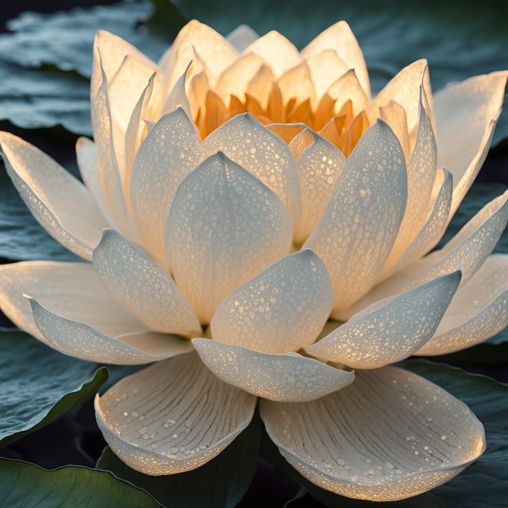Glowing Lotus Flower of Spider Silk in Pale Moonlight