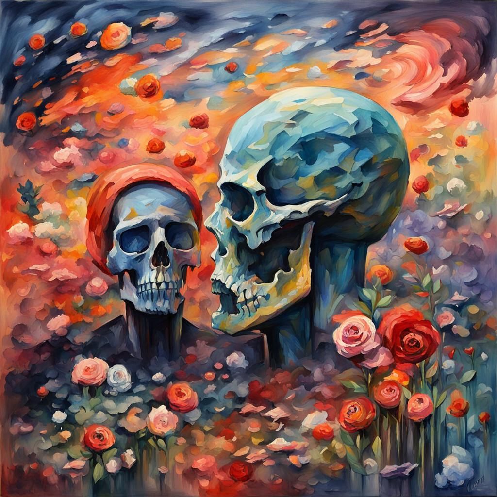 Impressionist Gouache Painting of Love and Loss