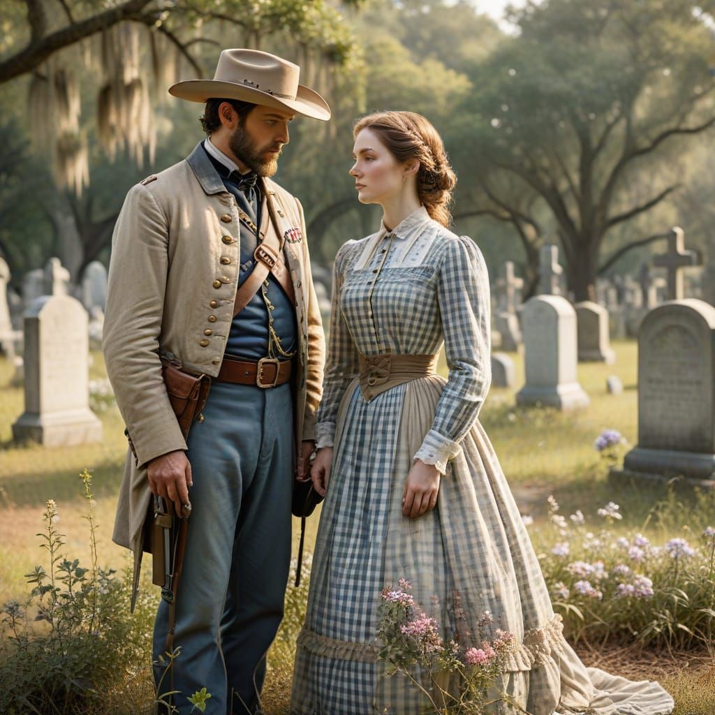 Antebellum Watercolor of a Southern Woman and Confederate So...