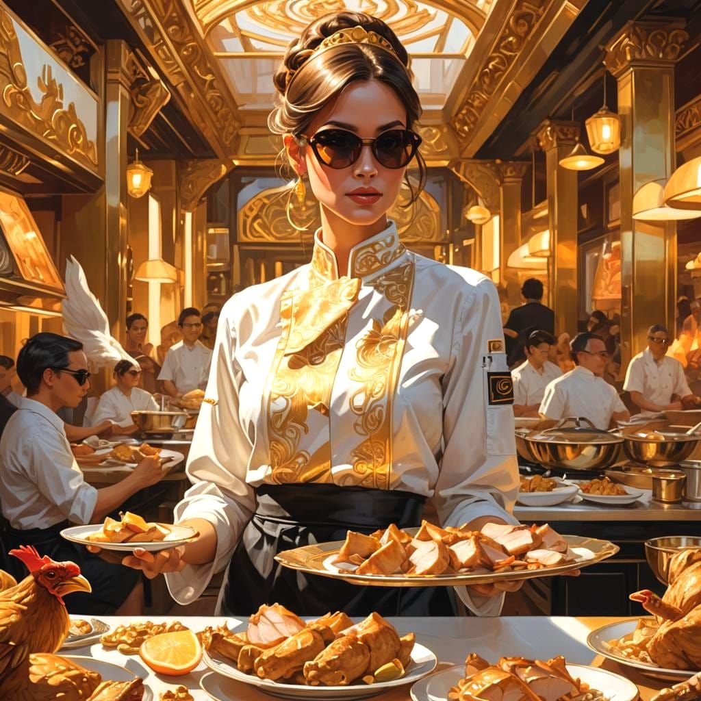 Beautiful Chef Cooking Chicken in Restaurant