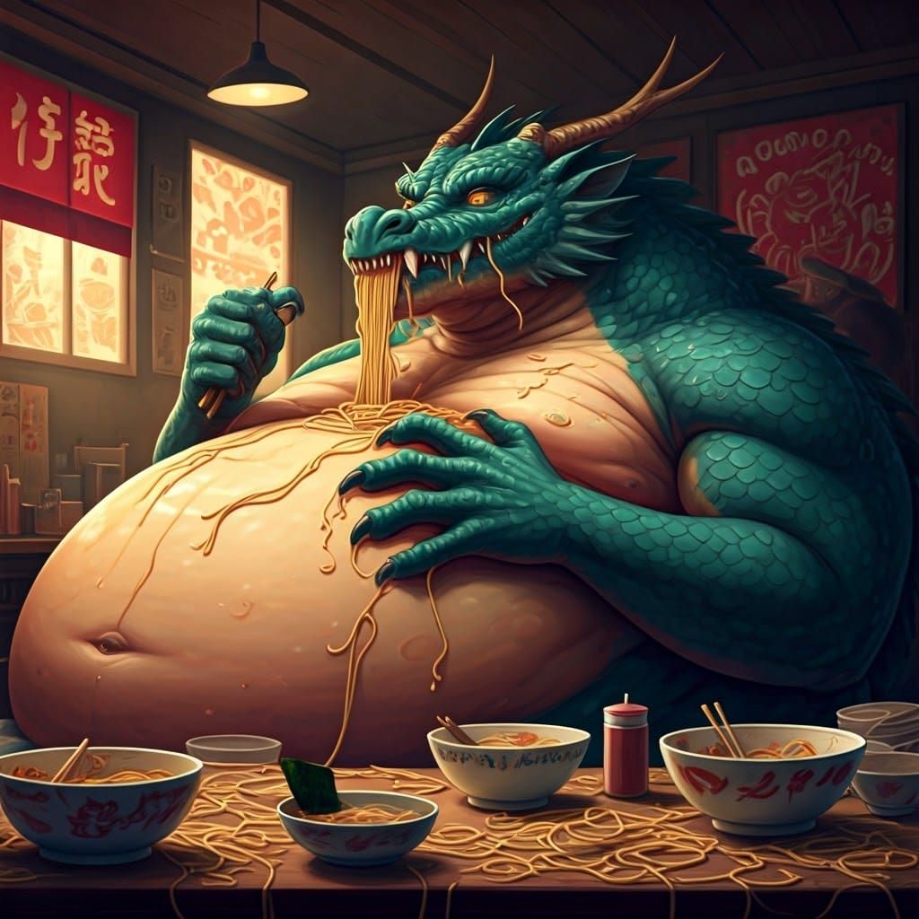 Dragon Devouring Ramen, Playful Surrealism
