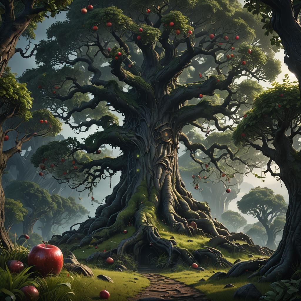 Fantastical Underworld with Giant Tree in Dark Fantasy