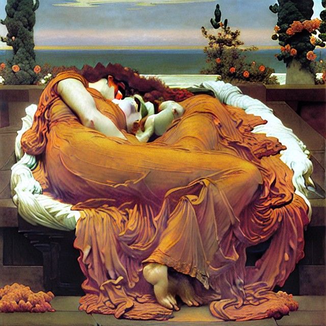 Flaming June Inspired Pre-Raphaelite Painting
