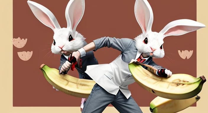 Mad Rabbit Splitting Banana with Hatchet