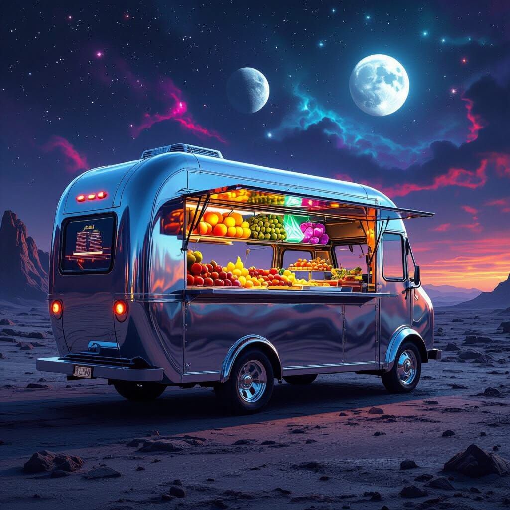 Futuristic Food Truck on Alien Planet