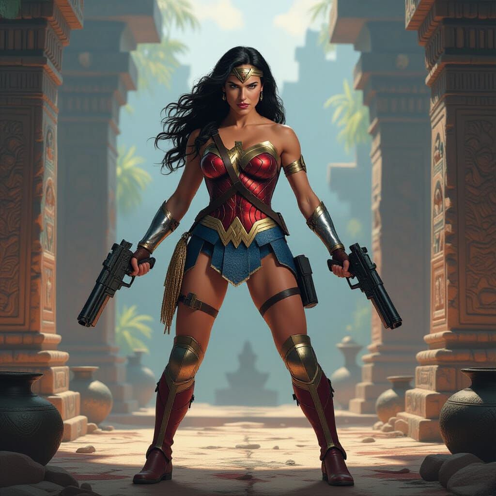 Wonder Woman as Lara Croft in Ancient Temple