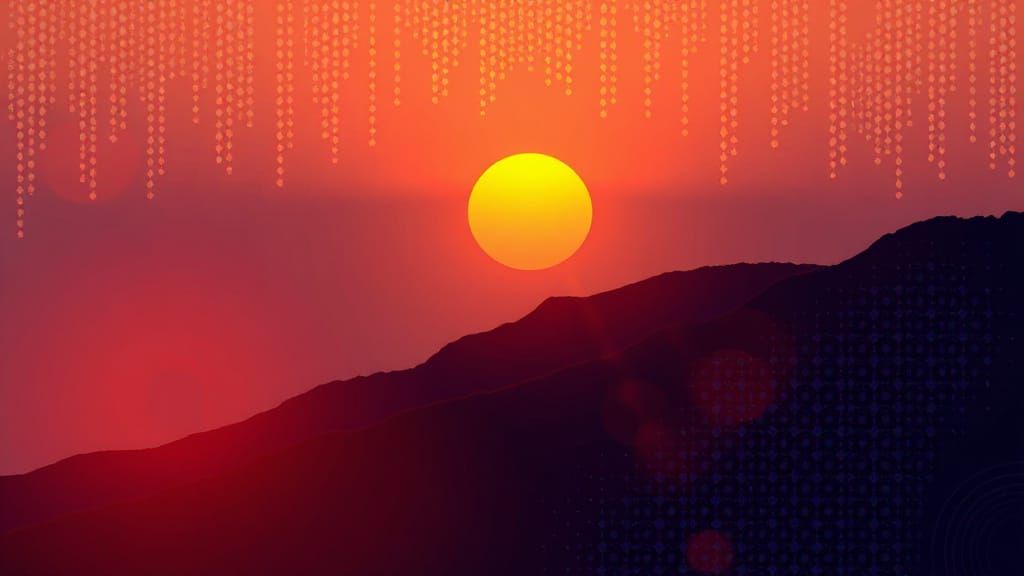 Iridescent Zentangle Sunrise in Animation Style