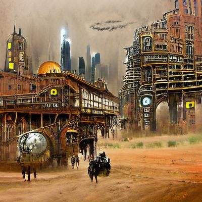 Cyberpunk Steampunk Western City of the Future