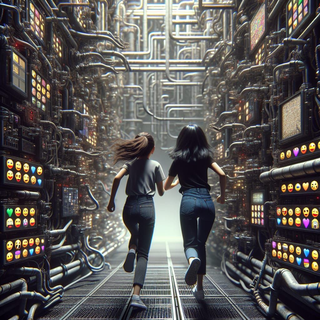 Teenage Girls Run Through Enormous Machine