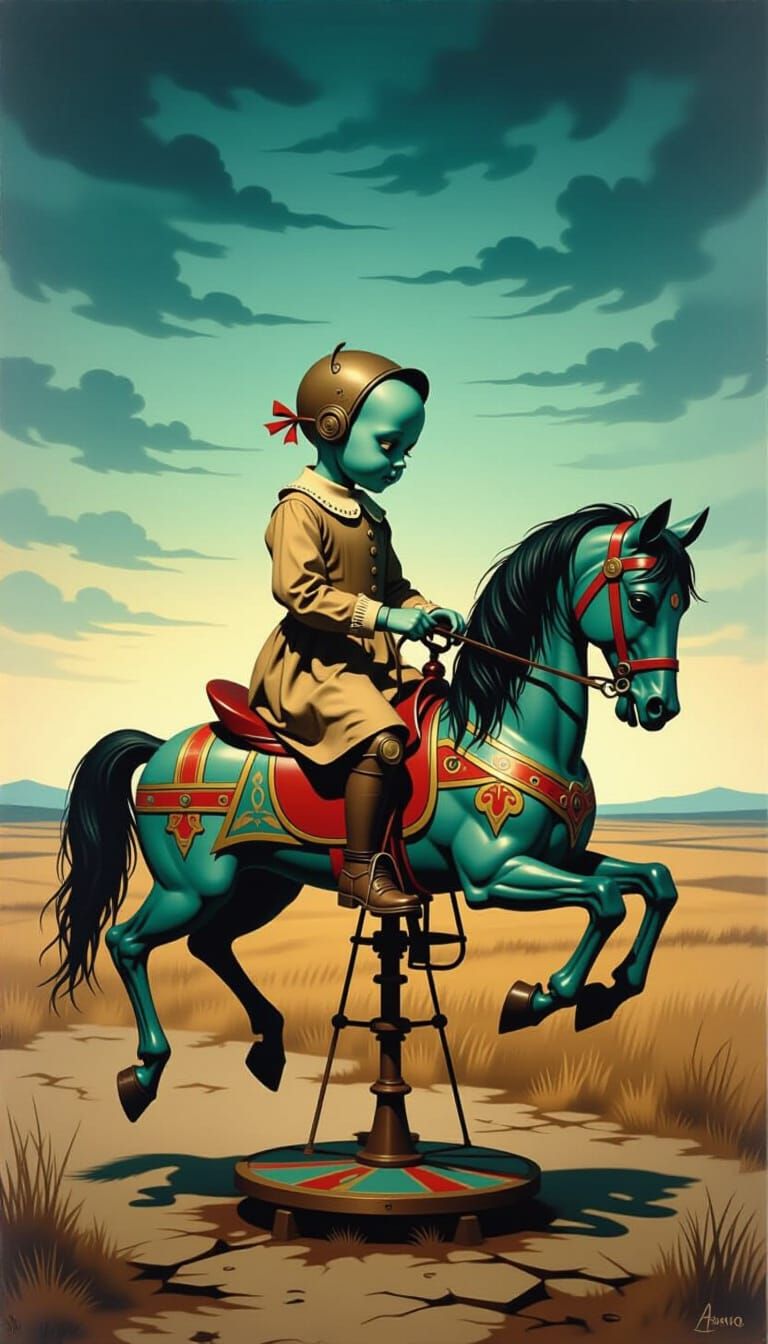 Automaton Child on Spectral Carousel Horse in Desolate Lands...