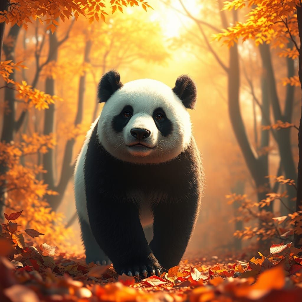 Panda in Autumn Forest: 3D Anime Art